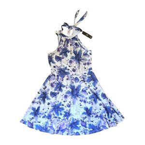 OUGES OE Halter Neck Dress Sz Large Floral Casual Sundress Romantic Beach NWT